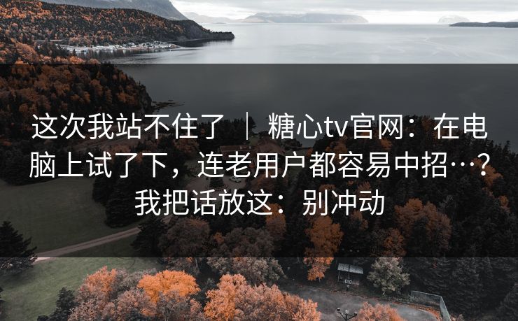 这次我站不住了 ｜ 糖心tv官网：在电脑上试了下，连老用户都容易中招…？我把话放这：别冲动