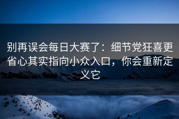 别再误会每日大赛了：细节党狂喜更省心其实指向小众入口，你会重新定义它